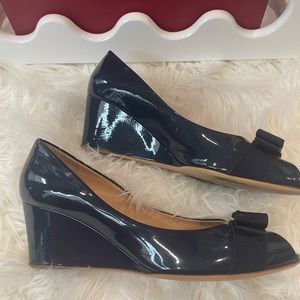 Salvatore Ferragamo Peep Toe Wedge Oxford Pump